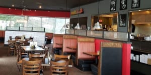 Indoor sitting area of Amici Italian Eatery